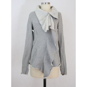 Free People Gray Asymmetrical Draped Jacket with Cream Trim